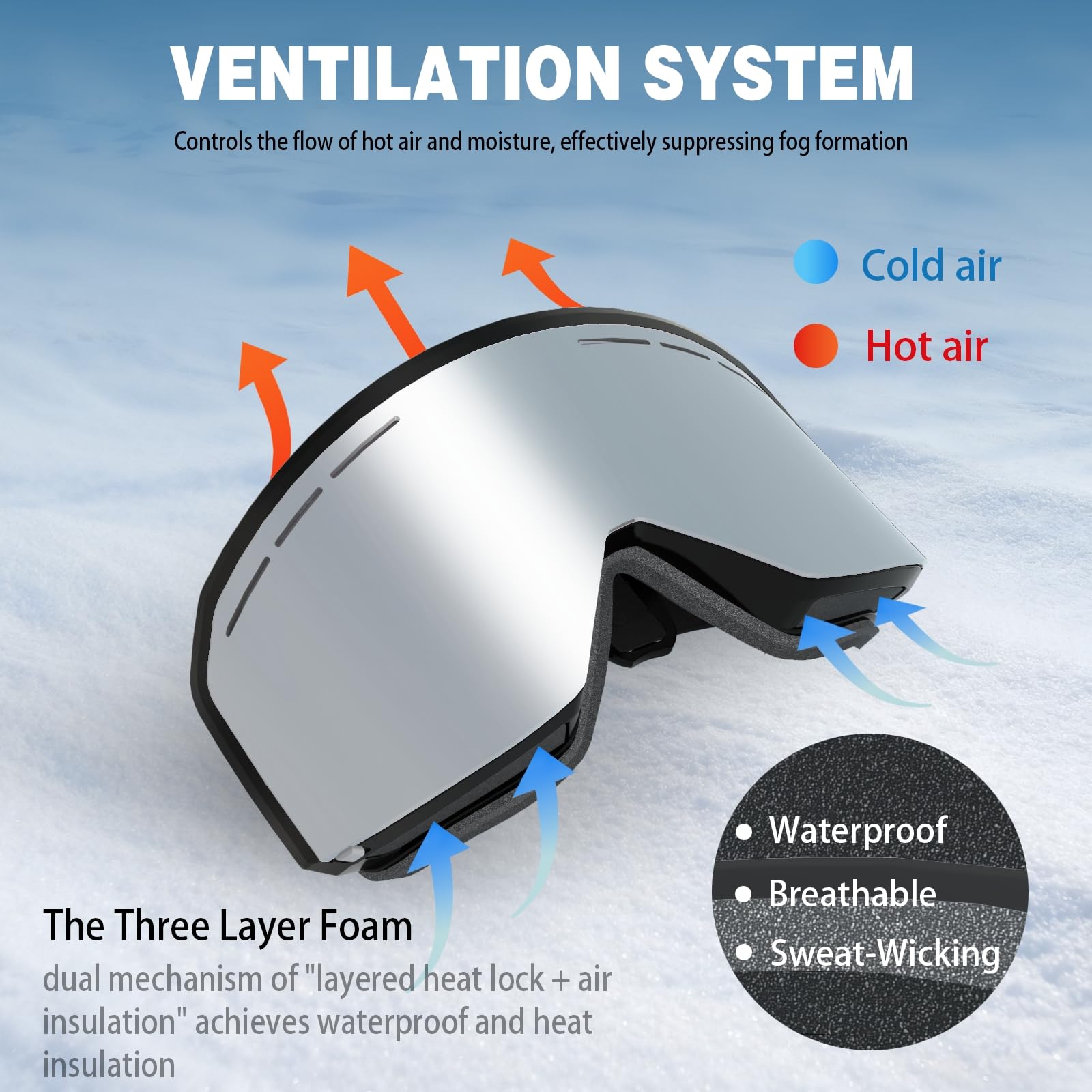 Occhiali da Sci,YH359 Maschera da Sci OTG per Unisex Anti-UV400 Anti Nebbia Antivento Antipolvere Occhiali da Neve per Ski Ciclismo Moto Sport All'aria Aperta
