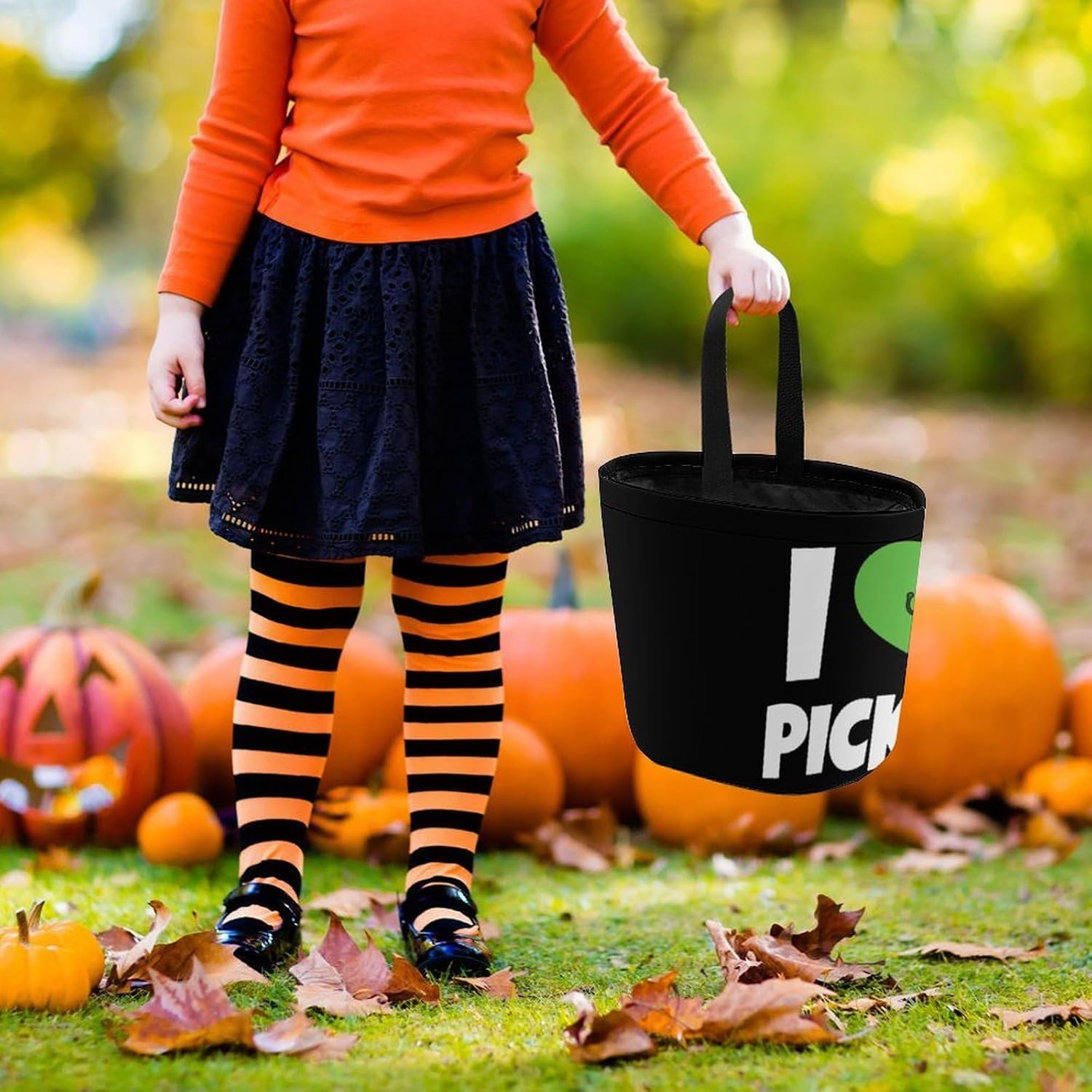 I Love Pickles Funny Halloween Treat Bag Reusable Candy Basket Tote Goody Bags Gift Party