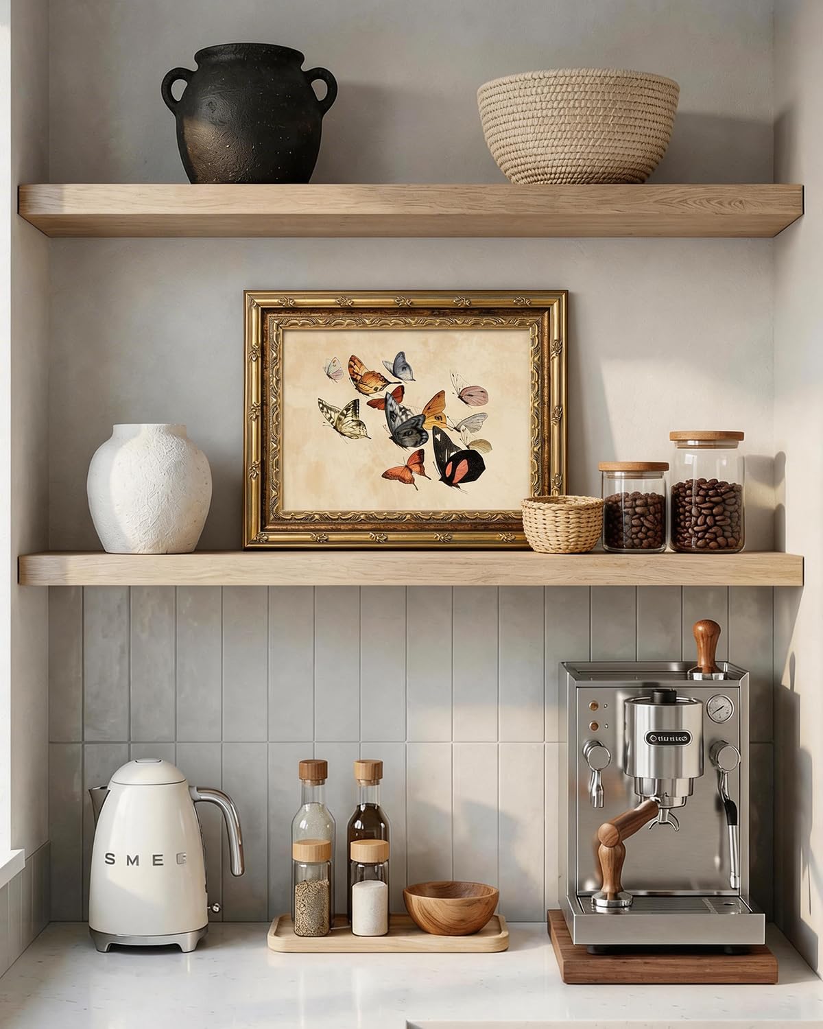 ARPEOTCY Gold Framed Glass Wall Art, 12x16inch, Vintage Butterfly Canvas Prints Home Decor, Classical Insect Oil Painting Picture, Victorian Aesthetic Wall Decor for Living Room Bathroom Bedroom Shelf