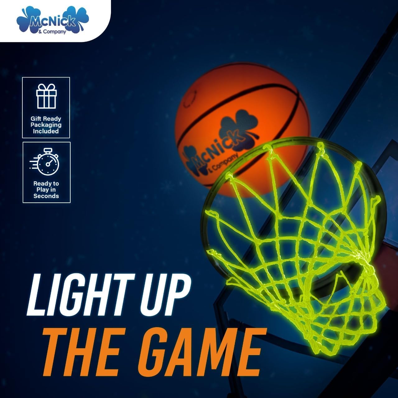 Glow in The Dark Basketball Net Hoop Pair – LED Lighted Basketball Hoop Net for Outdoor Standard Hoops – Heavy Duty All-Weather Nylon, Anti-Whip, Luminous Nightlight Basketball Net with Air Pump