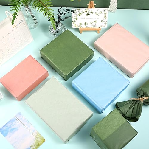 Miniatura 6 de 120 hojas de papel de seda de regalo de la serie Morandi para bolsas de regalo, 20 x 14 pulgadas, verde salvia, verde oscuro, canela, azul claro,