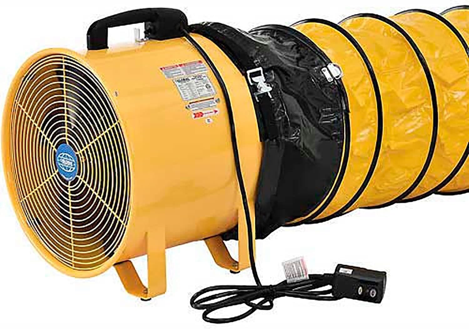 Global Industrial 8" Portable Ventilation Fan With 32'L Flexible Ducting, Confined Space Blower Fan, 2 Speed, 570 CFM, 1/8 HP, 120V, High Visibility Yellow