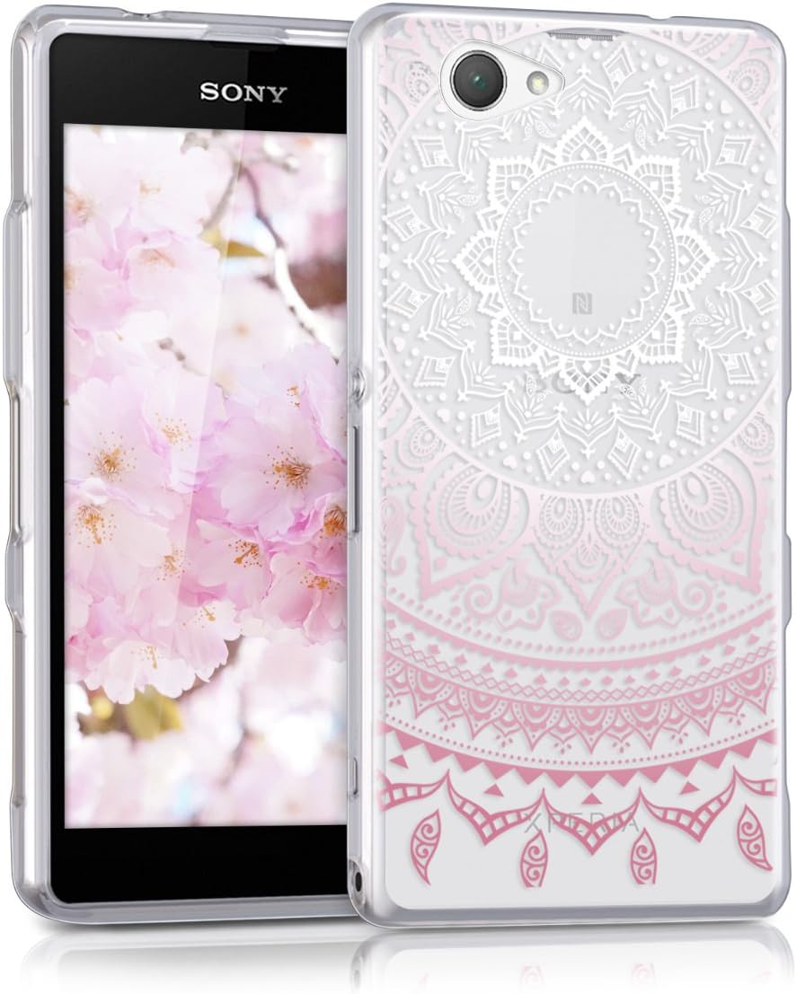 kwmobile Case Compatible with Sony Xperia Z1 Compact - TPU Case with Indian Sun Design in Light Pink/White/Transparent