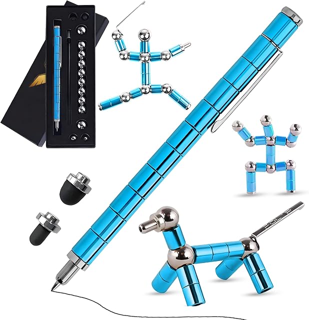 Elegancy Fidget Pen w/Magnetic Balls | Deformable Decompression Magnetic Pen Fidget Toy for Anxiety Relief | Stress Relief Multi-Functional Ballpoint Pens | Cool Stuff Magnets for Kids, Blue