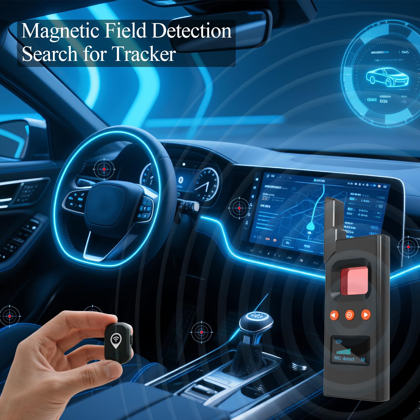 Wanzen Detektor & Kamera Finder, Kompakter RF Detektor 100 MHz–8 GHz, Magnetischer GPS Tracker Finder, 5-in-1 mit Taschenlampe und Vibrationsalarm für Hotel, Auto und Reisen