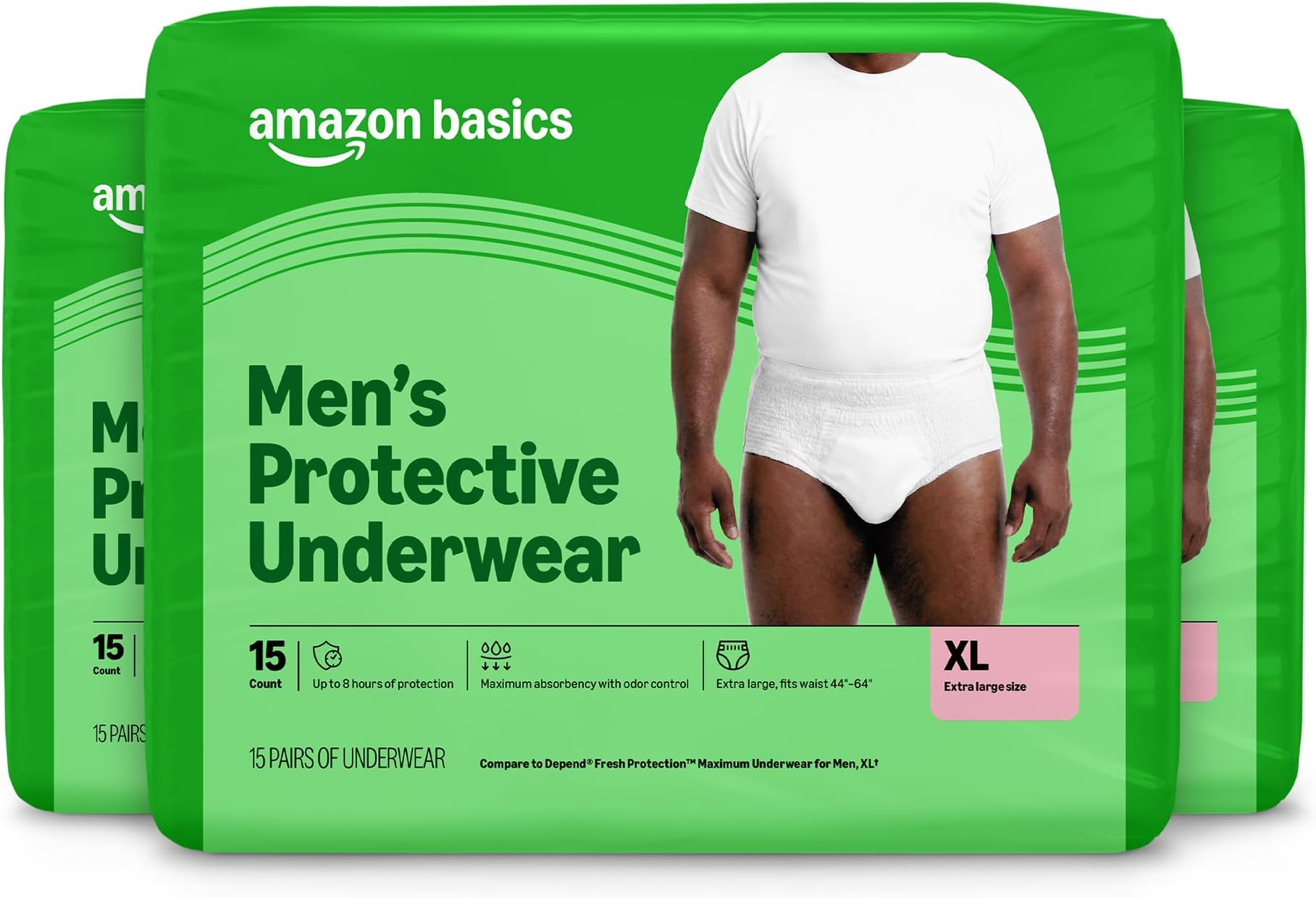 Amazon Basics Maximum Absorbency Incontinence Underwear for Men with Leak Protection, Moisture Control, Bladder Leak, X-Large, 45 Count (3 Packs of 15), Packaging May Vary