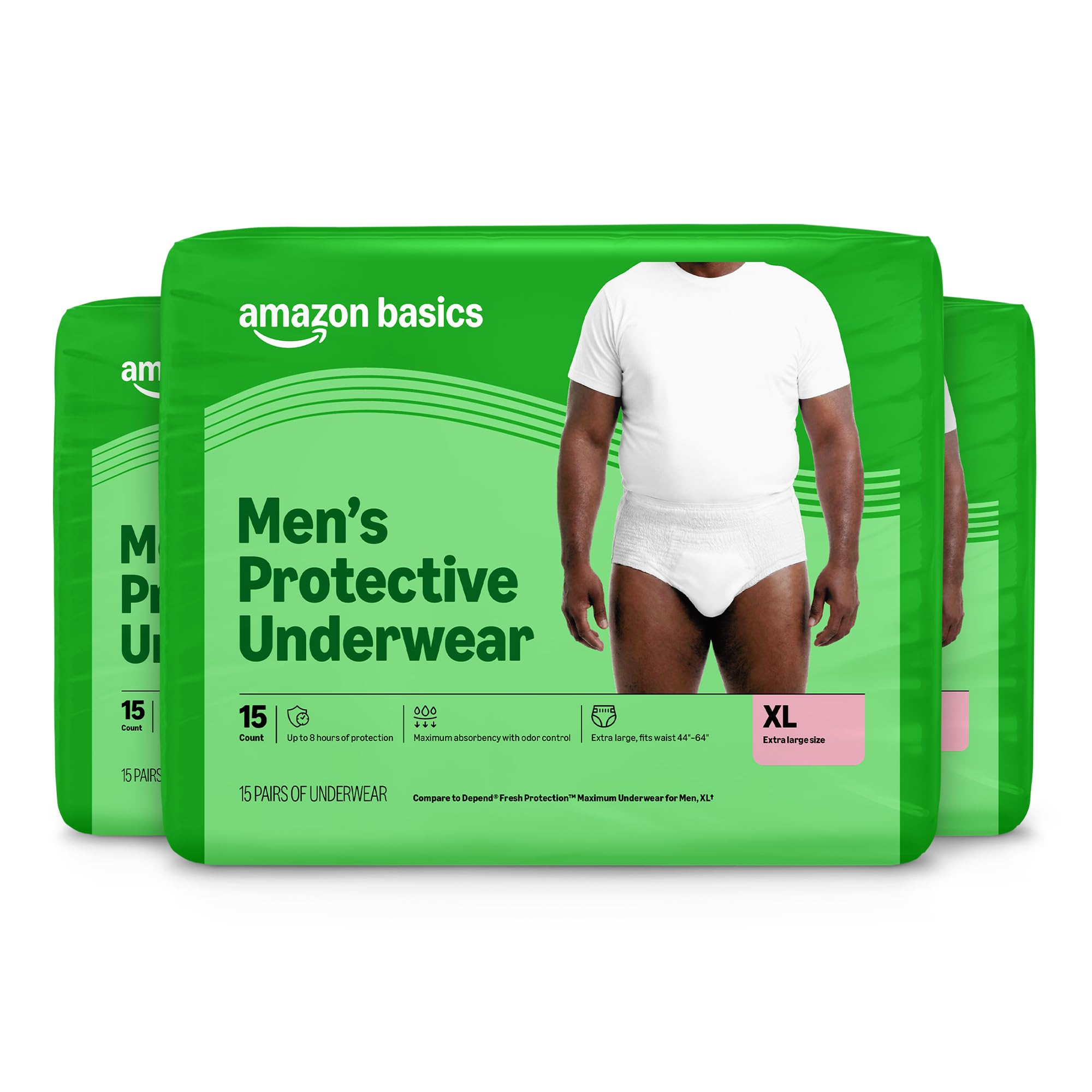 Amazon Basics Incontinence Underwear for Men, Maximum Absorbency, Extra Large 45 pack