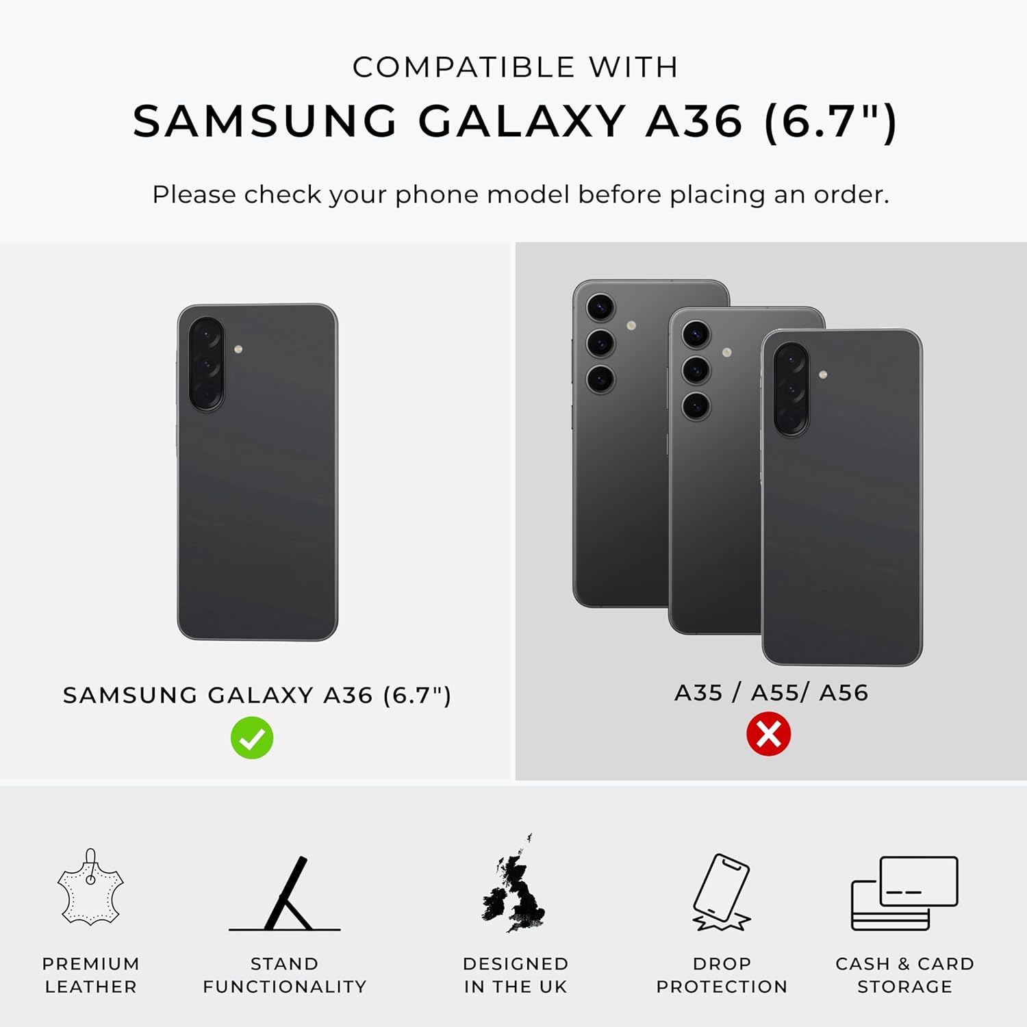 Snakehive Leather Wallet for Samsung Galaxy A36 - Real Leather Wallet Phone Case with Viewing Stand and Card Holder - Side Clasp Flip Folio Cover with Card Slots (Smooth Tan)