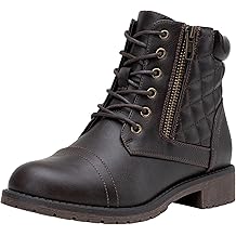 Women's Combat Ankle Boots Lace up Comfortable Short Booties Low Heel