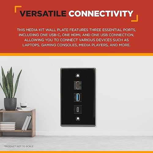Miniatura 3 de BUYER'S POINT Placa de pared USB-C, HDMI y USB  Kit de medios de 3 puertos con certificación UL con todas las conexiones de coleta, perfecto para PC