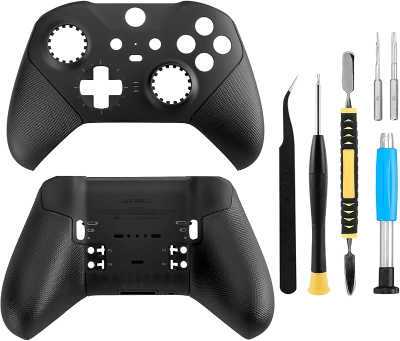 Front and Back Housing Shell Replacement Kit for Xbox Elite Series 2 Controller - Includes Faceplate, Grip Cover, and Repair Tools (Black)