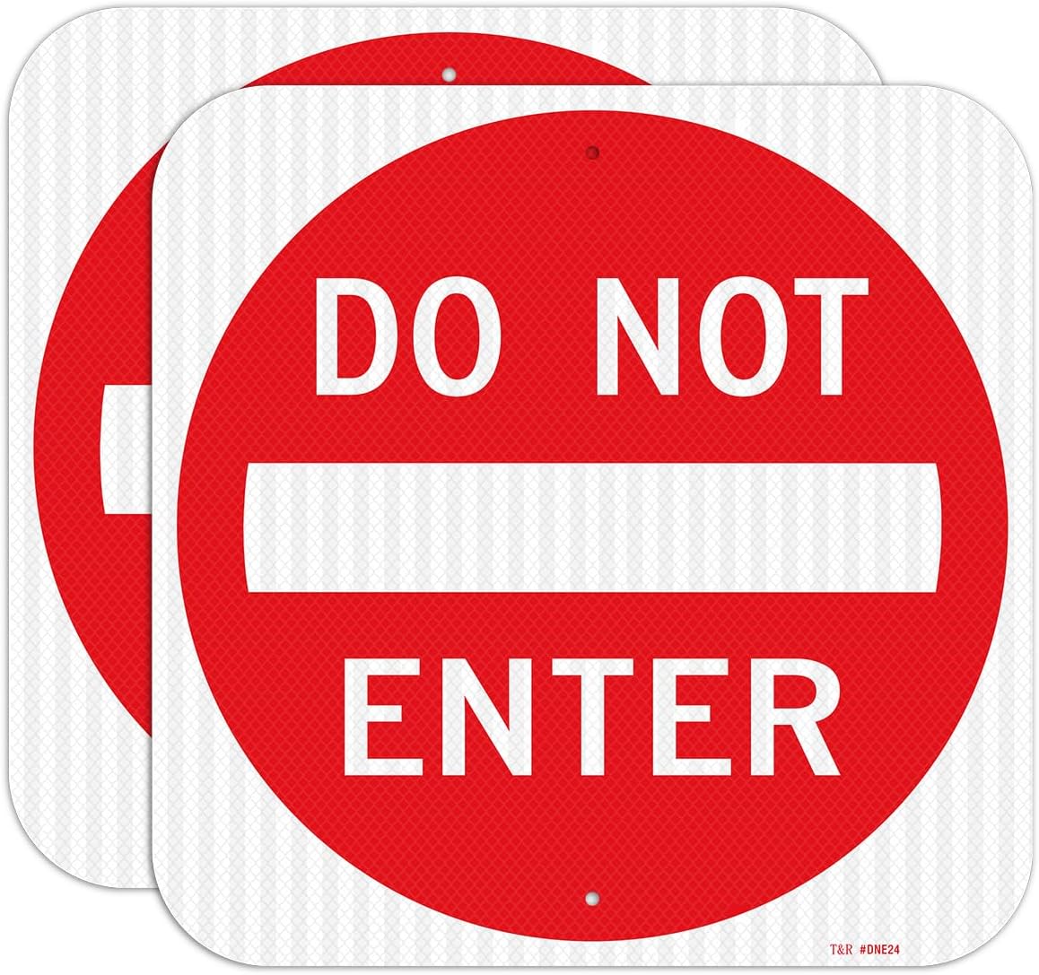 T&R Large Do Not Enter Sign Street Road Sign 24 x 24 Inches. Engineer Grade Reflective Sheeting, Rust Free Aluminum, Weather Resistant, Waterproof, Fade Resistant, 2 Pre-drilled Holes