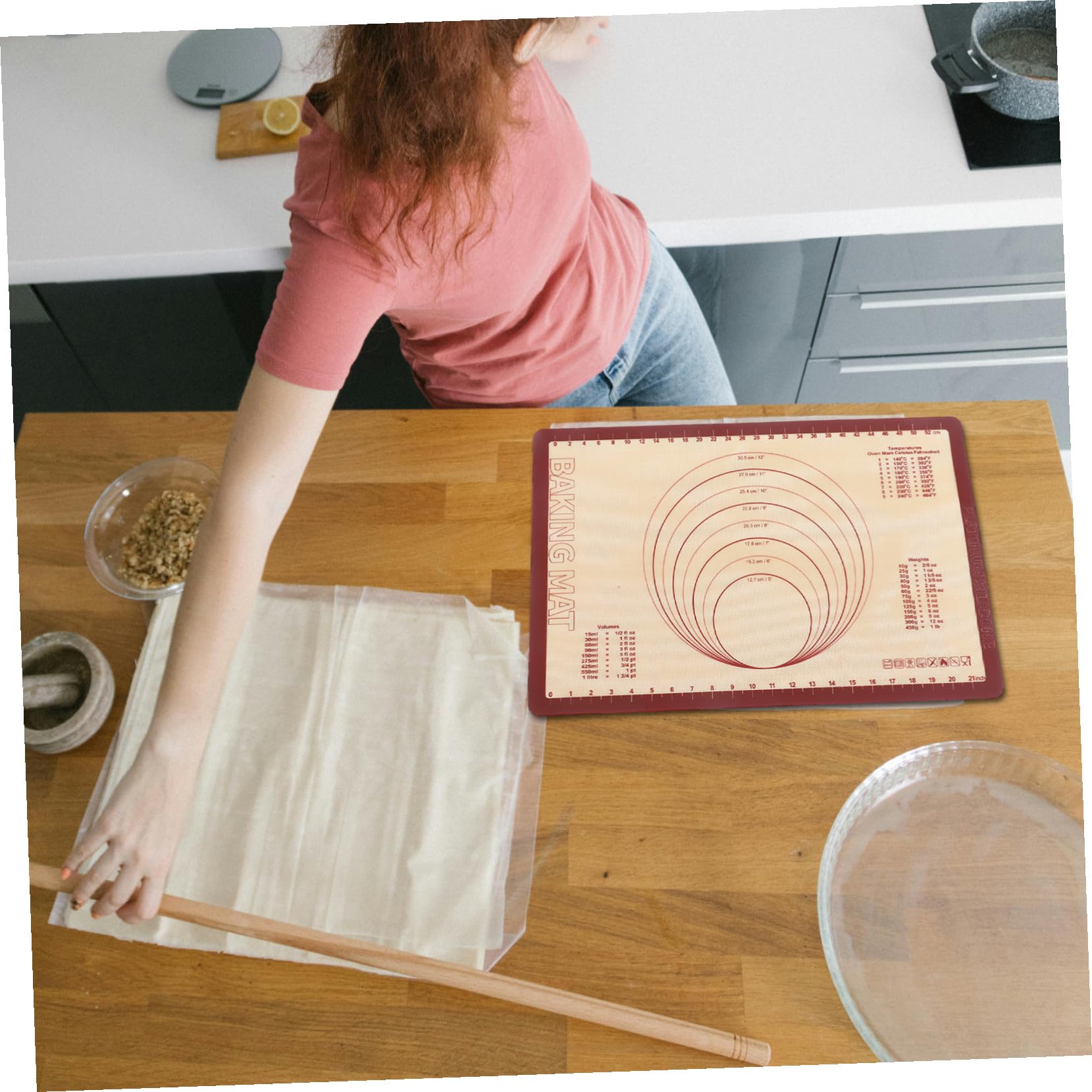 Hochtemperaturbeständige Rutschfeste Silikon backmatte Wiederverwendbare Antihaftbeschichtete Teigunterlage aus Flexiblem Lebensmittelechtem Silikon für Kuchen Gebäck und
