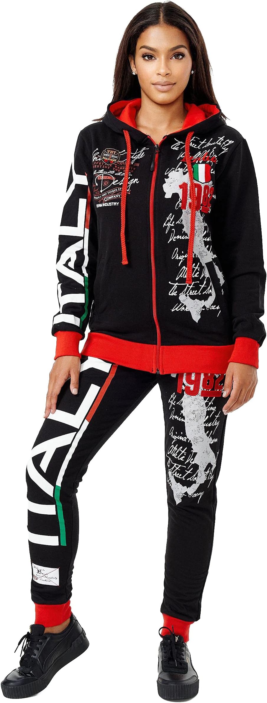 Women's Jogging Suit | Italy 2079 | Training Outfit Made From 100% Cotton | Training Jacket with Zip | Jogging Trousers with Drawstring and Strap | Sports Suits with Ribbed Edging | S - 3XL