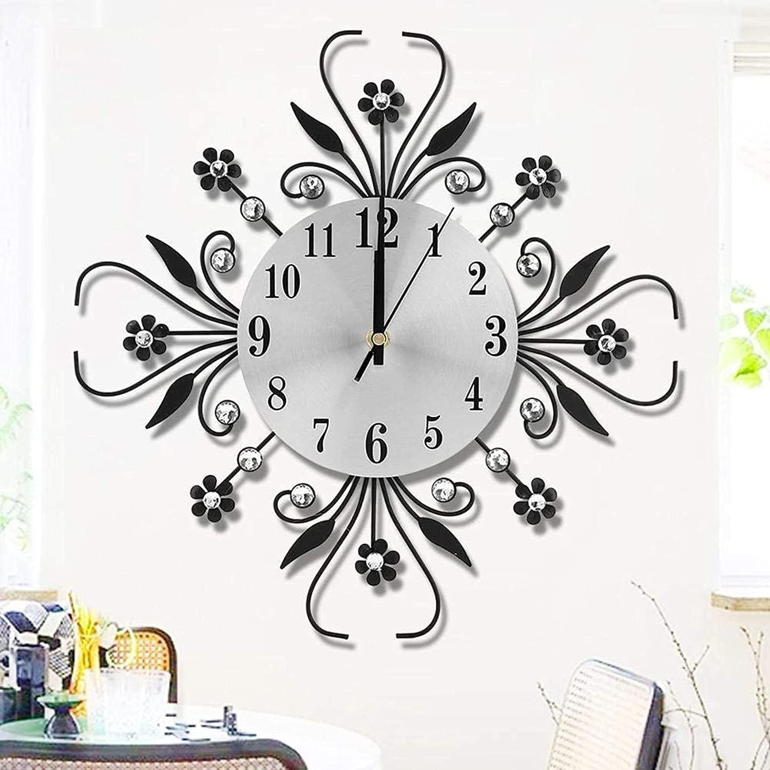 SaryEdge Wall Clock Wall Decor Contemporary Wall Clock/Silent Wall Clocks Modern Metal Art Flower Shaped Wall Decor Contemporary Wall Clock/Silent Wall Clock,Round Wall Decor Cloc,