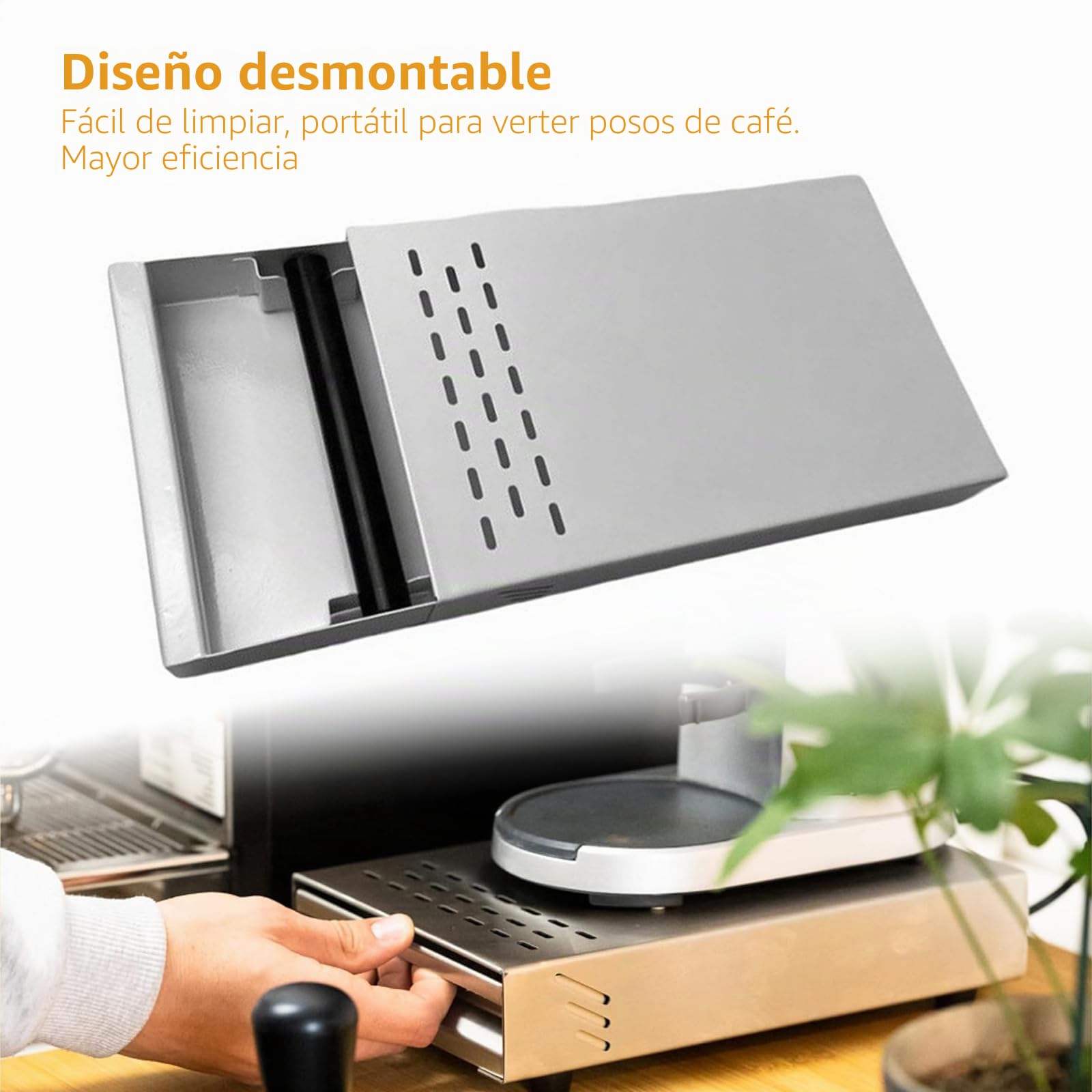 Caja Contenedor de Café,Kamanan Profesional para Posos de Café,Caja de Acero Inoxidable para Molinillo de Café Adecuado Para Todas Las Máquinas de Café Estándar (280mmx180mmx63mm)