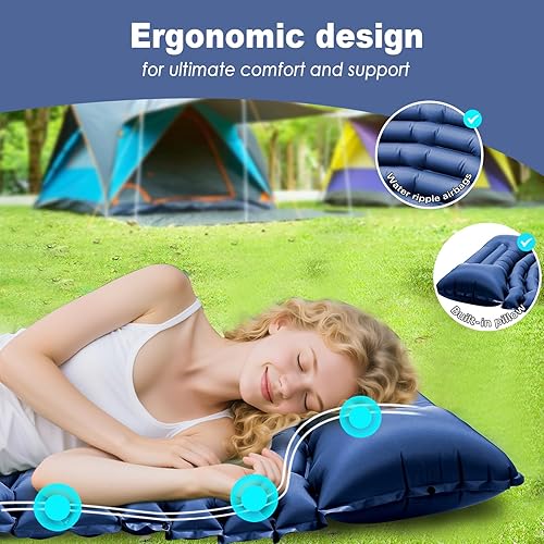 Miniatura 3 de Colchoneta de dormir para camping, colchón ultraligero con almohada, bomba de pie integrada, alfombrilla portátil inflable compacta para mochileros,