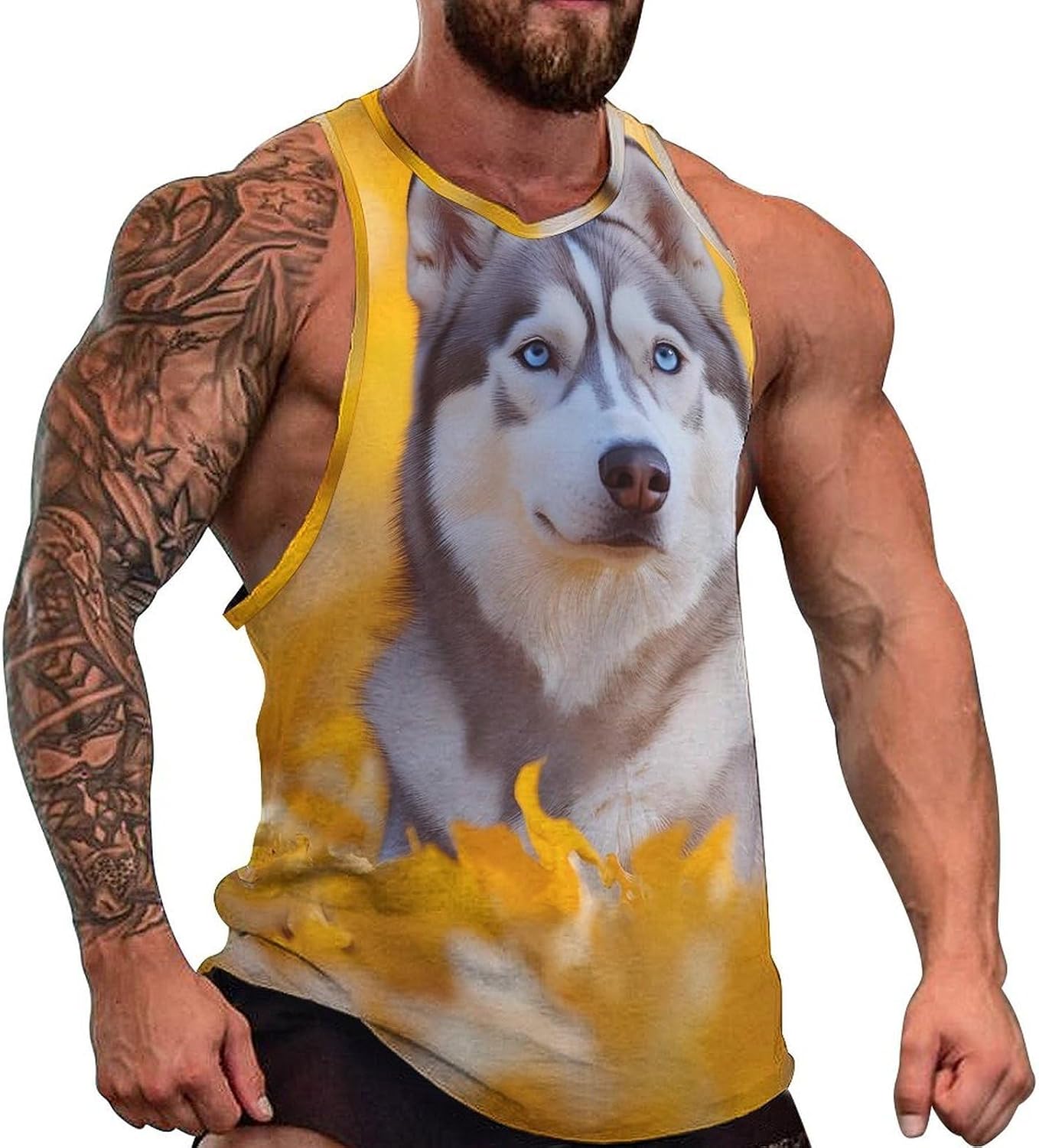 Siberian Husky Men's Tank Tops Sleeveless Muscle Shirts for Men Lightweight Vest Crew Neck T-Shirts