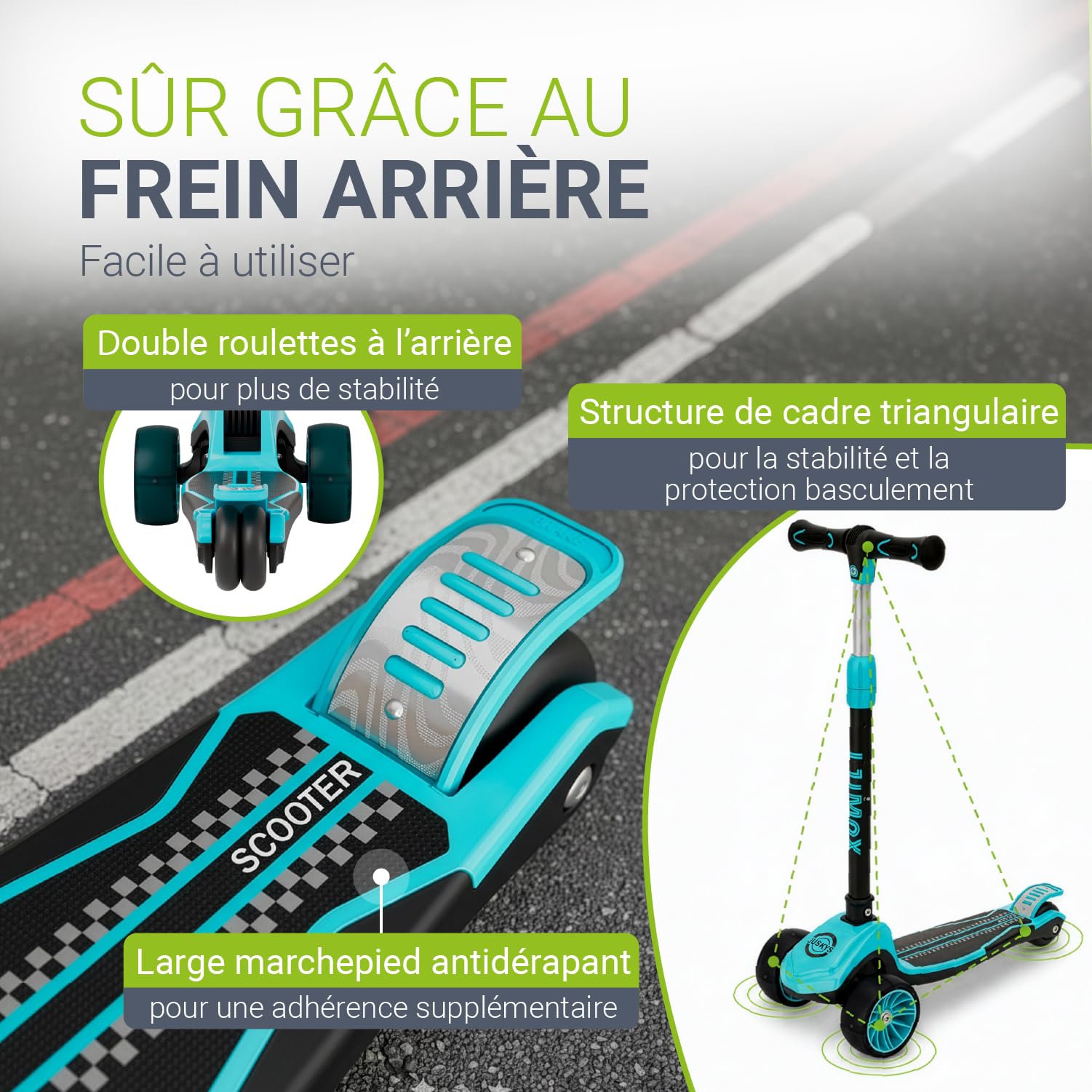 JUSKYS® Trottinette Enfant Lumox - Noir/Rose/Bleu, Roues LED sans Batterie, Guidon réglable 70-81 cm, Pliable avec Suspension et Frein arrière