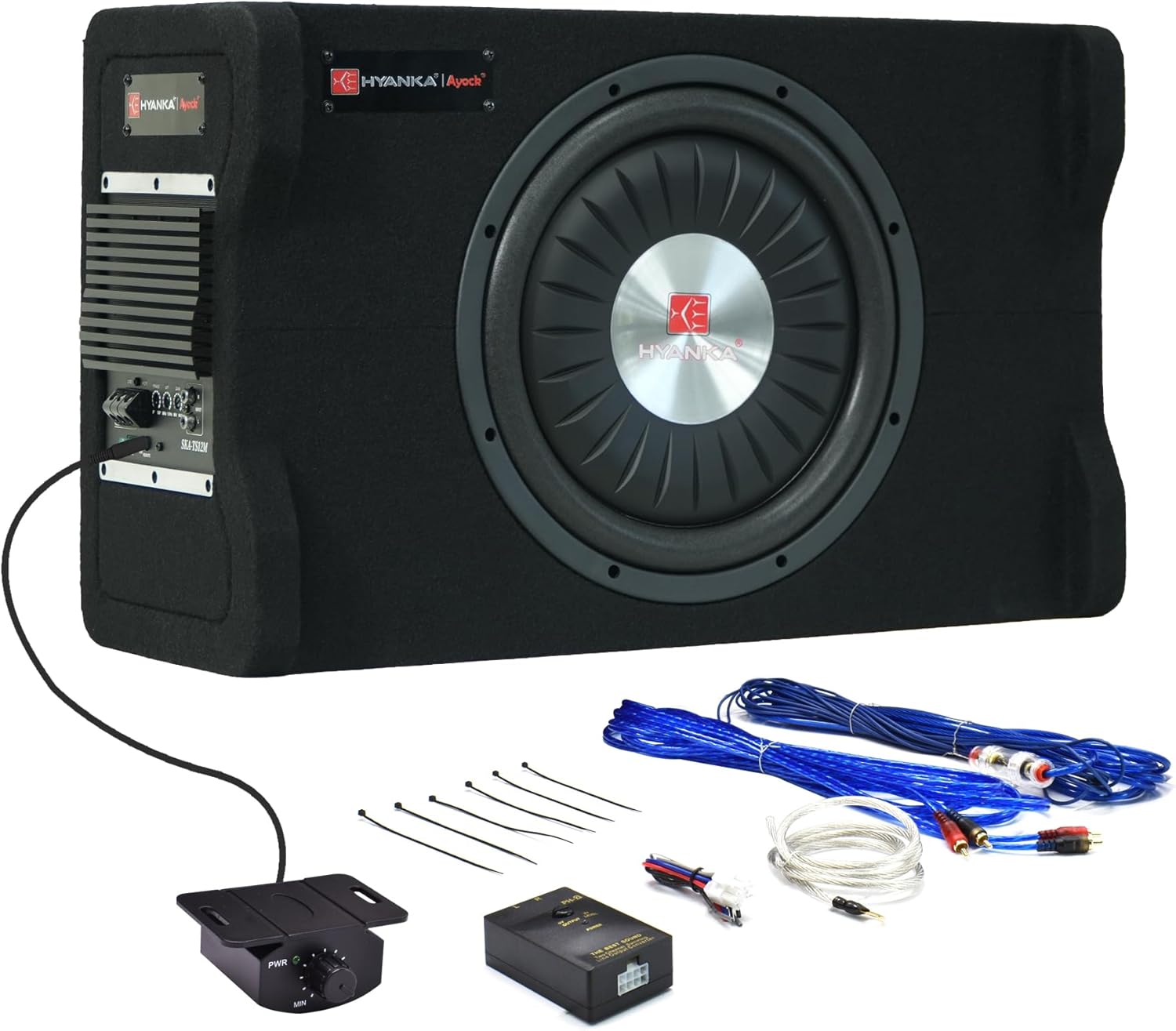 H YANKA SKA-TS12M 12" Compact Active Subwoofer System, 1200W Car Audio Bass Subwoofer, 300W RMS SUB with Built-in Amplifier, Easy Installation, Powerful Deep Bass for Car Trunk