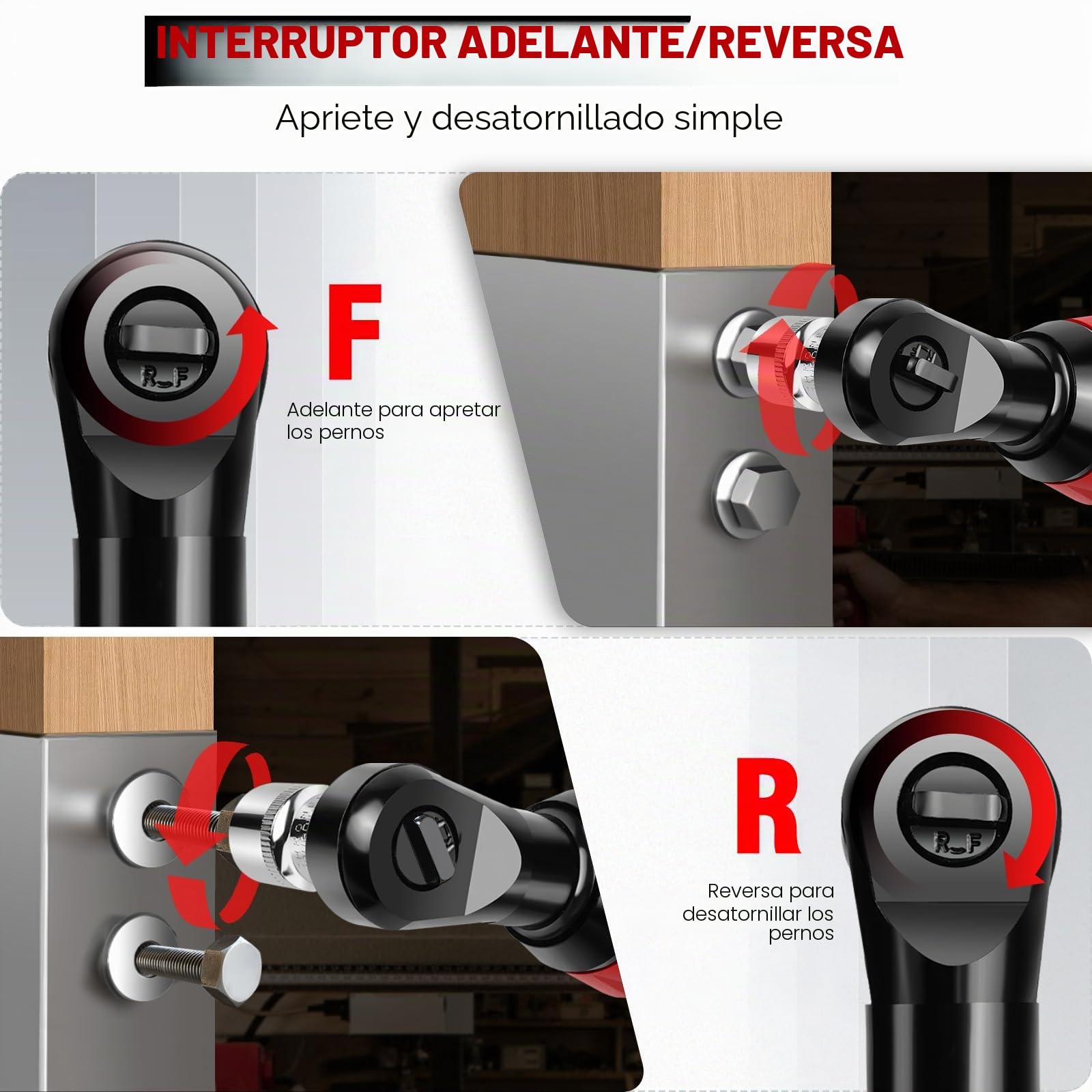 DayPlus Llave de trinquete con batería de 12V, 40 Nm Juego de llave de trinquete eléctrico, 2300 RPM con 2 baterías de iones de litio de 1.5Ah y carga rápida, 7 enchufes, velocidad variable, rojo