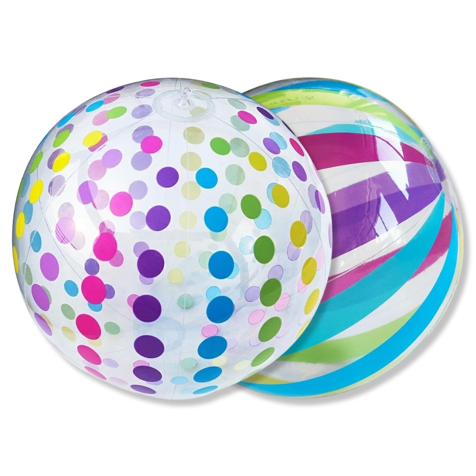 YUNTRUN 2 Pack Rainbow Polka Dot Beach Balls, Clear Inflatable Swimming Pool Toys and Party Decorations for Holidays and Paddling Pools (28cm/11)