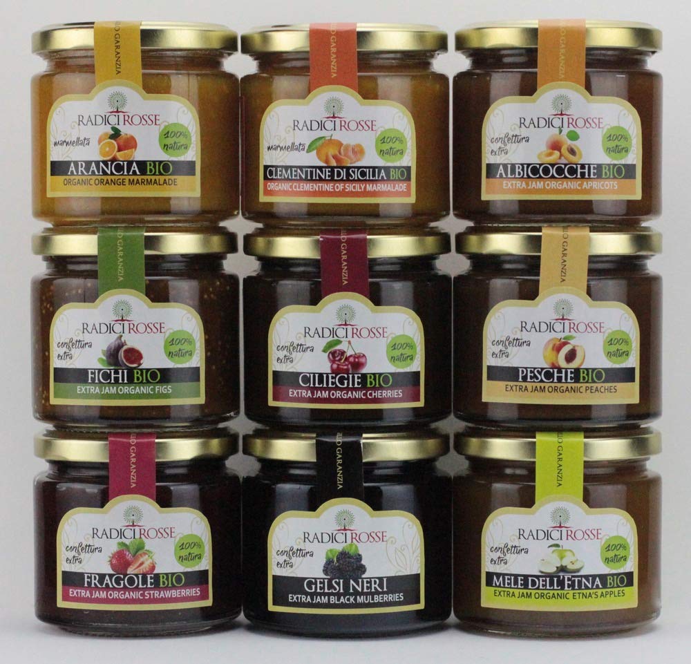Marmellate Bio, 240gr e crema di pistacchio, 190gr. 18 pezzi misti. Spese di spedizione gratis