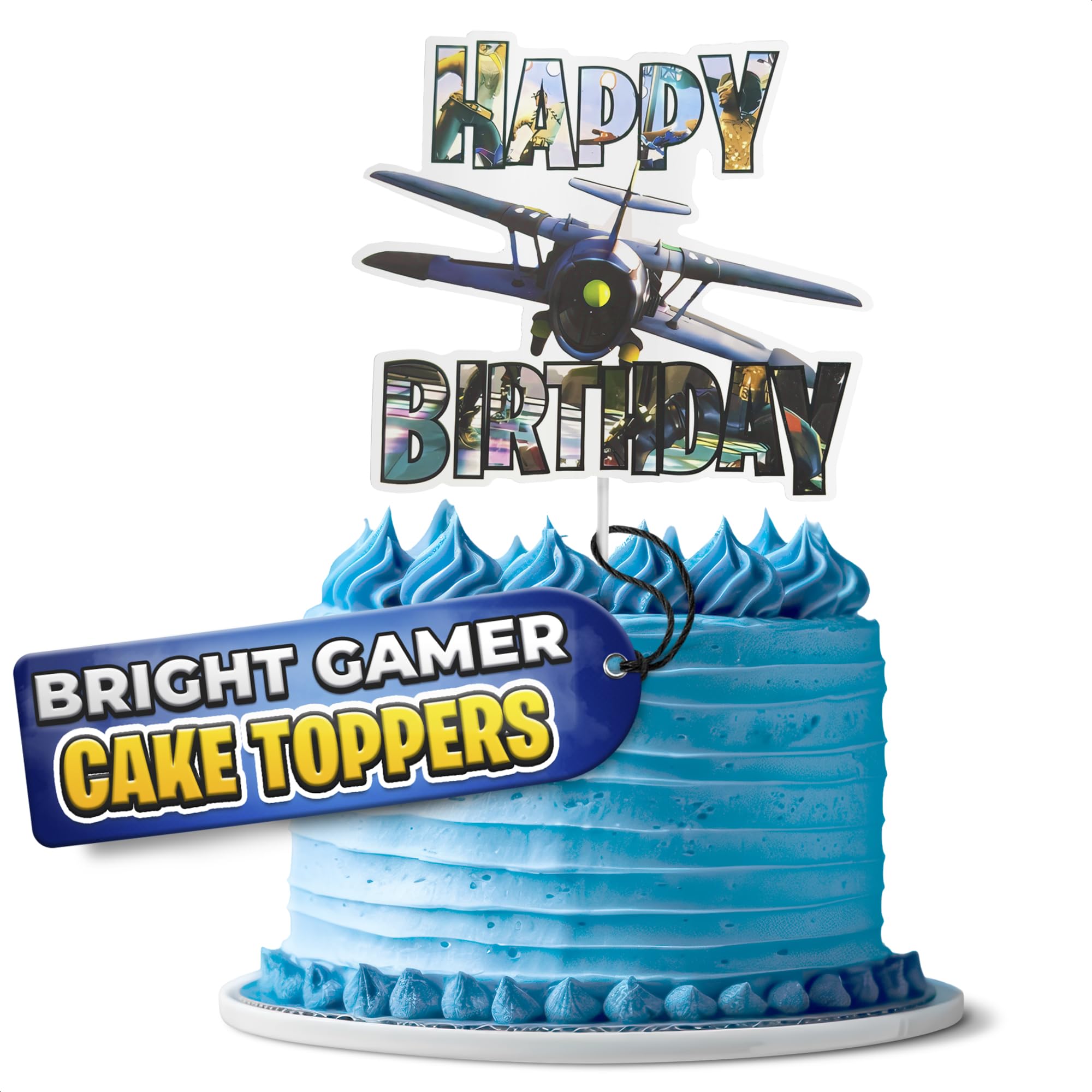 Video Game Cake Topper with 7 Action Figures & Large Logo - Sturdy Cardboard Cake Decorations, Easy Adjustment & Firm Installation - Creative Happy