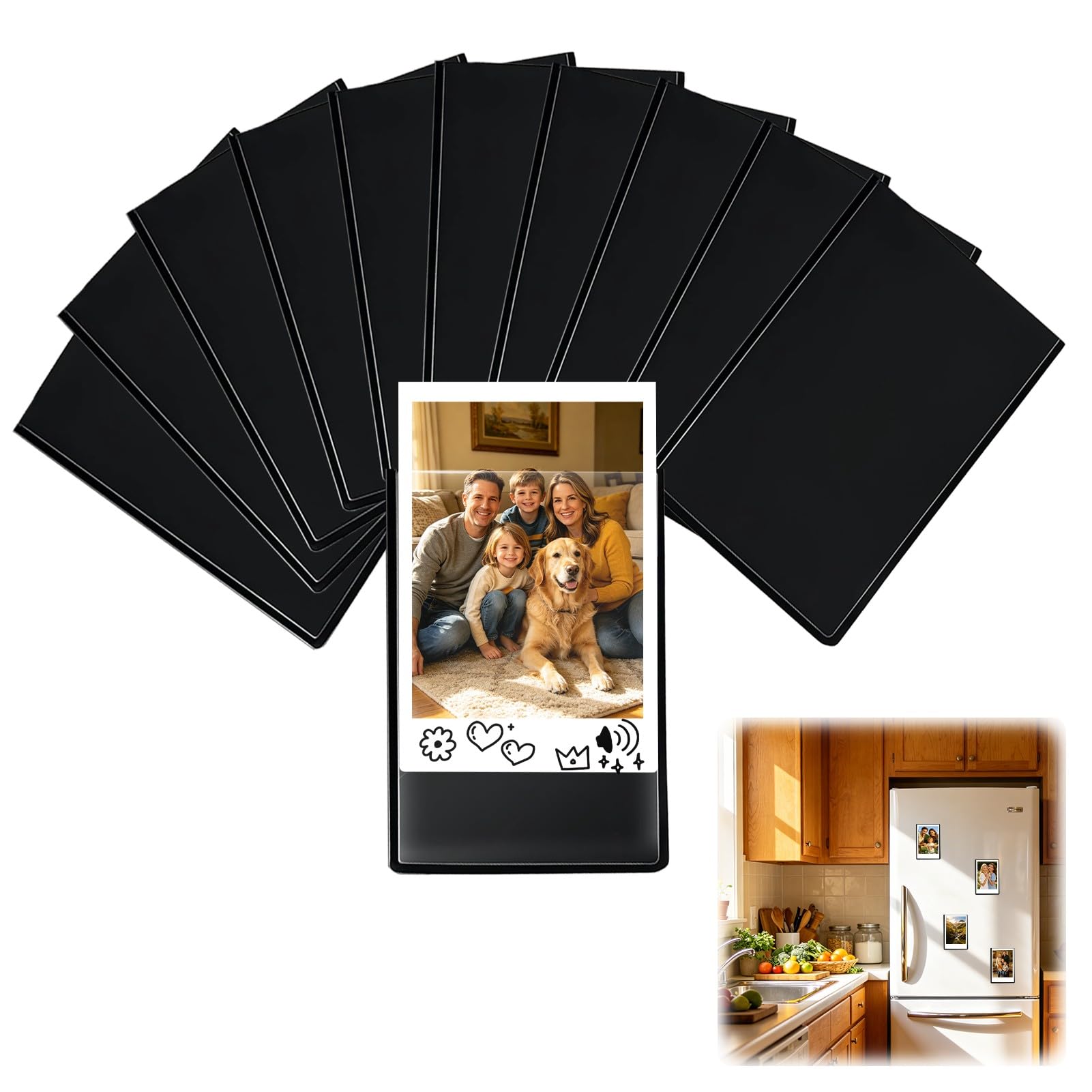 10 Pack Magnetic Photo Frames for Instax Mini Polaroid Film, Photo Magnets for Fridge 9.3 x 6.3 cm, Personalised Magnetic Picture Frames for Photos Postcard Notices Kpop Photocard, Black
