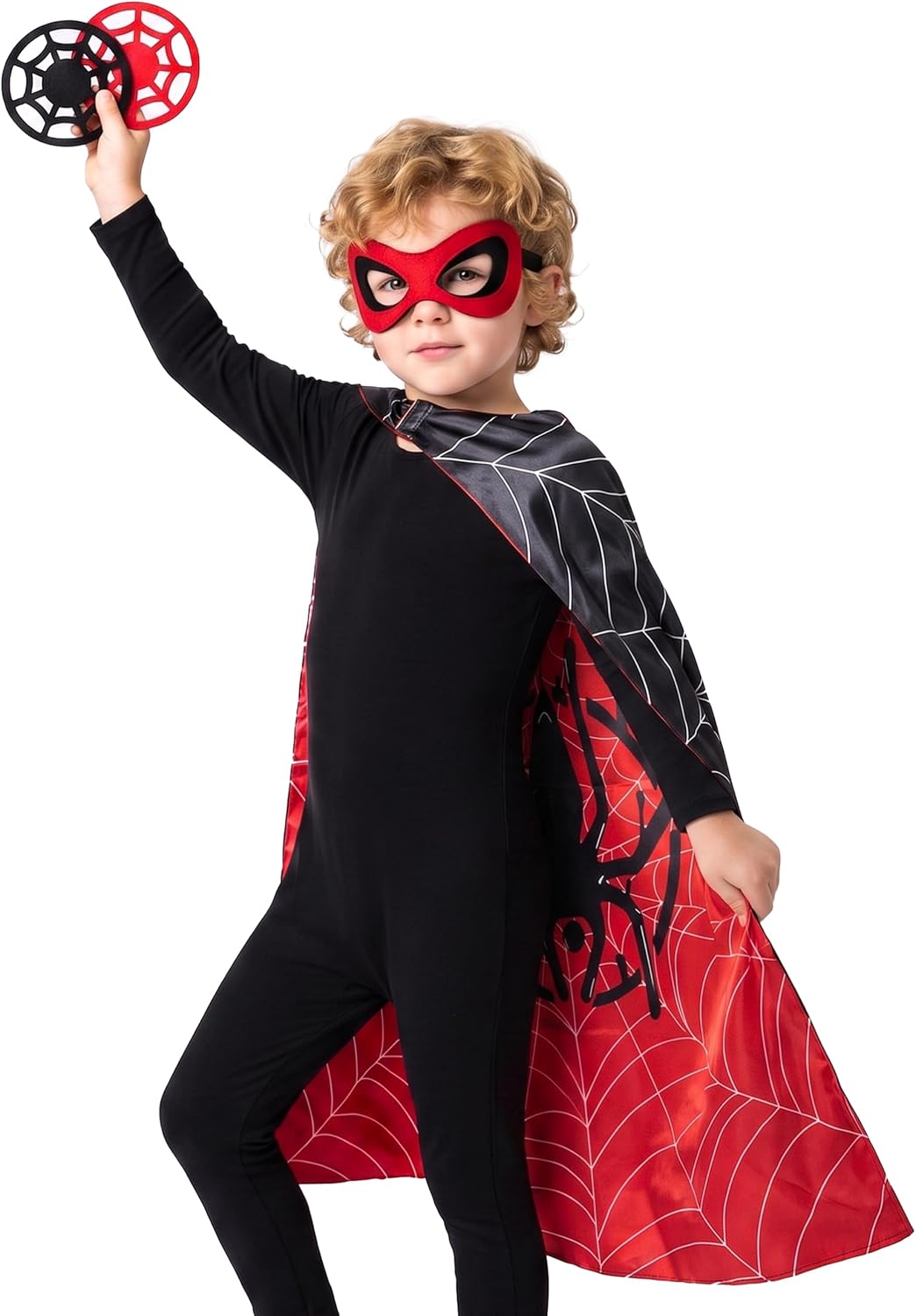 Spider Cape and Mask Halloween Costume, Super Hero Cosplay for Kids Boys