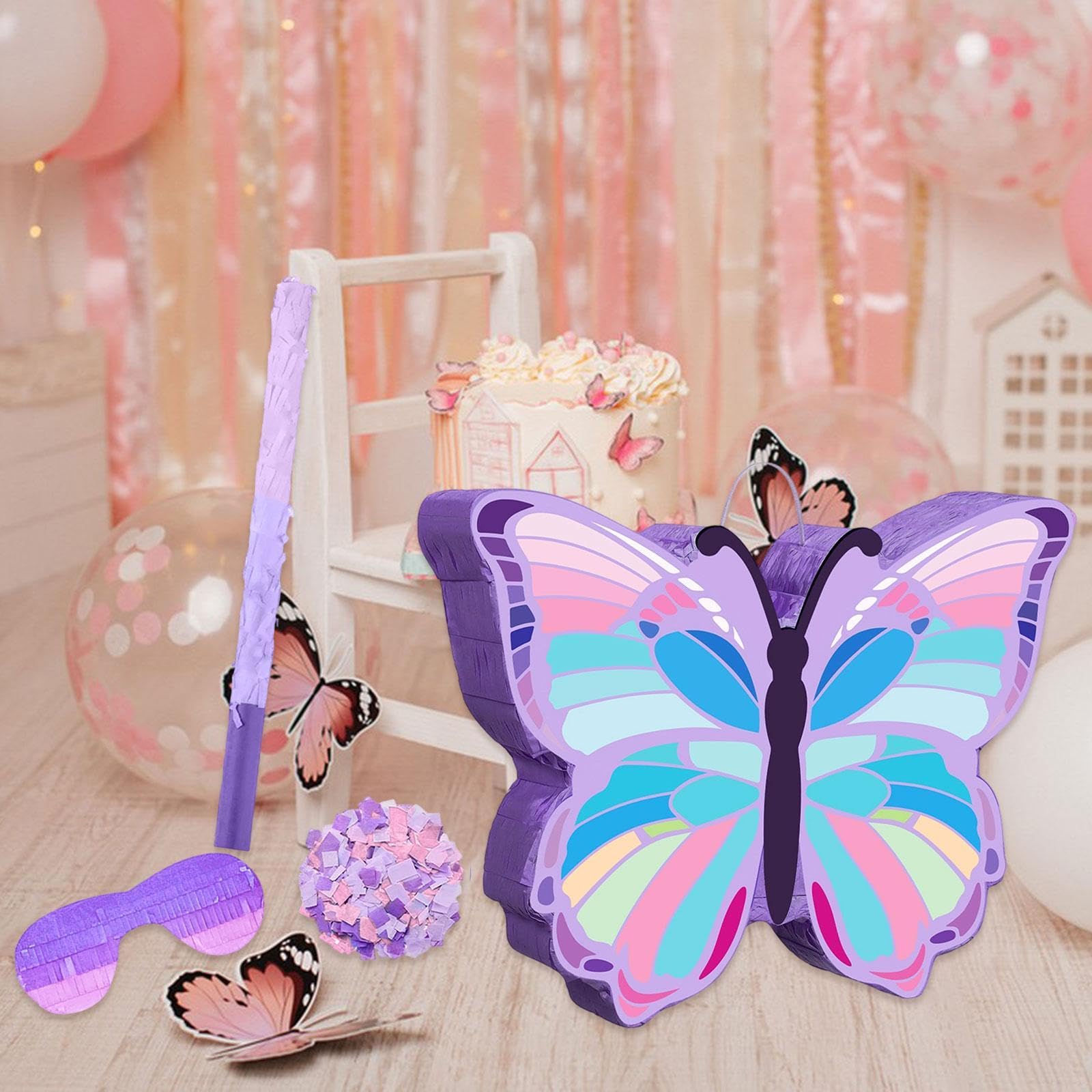 Piñata en Forma de Mariposa, Incluye Cuerda y Venda para los Ojos, Suministros Festivos