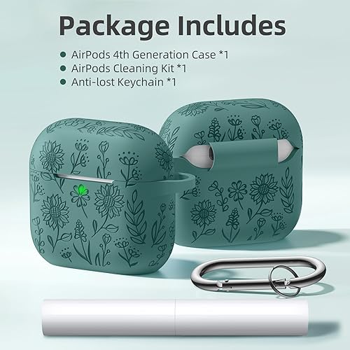 Miniatura 6 de para estuche de Airpods 4, DaQin - Estuche grabado con flores compatible con estuches de Airpods de Apple de 4ª generación para mujeres, estuches