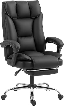 HOMCOM Executive Office Chair with Footrest Pet-Friendly Leather Black