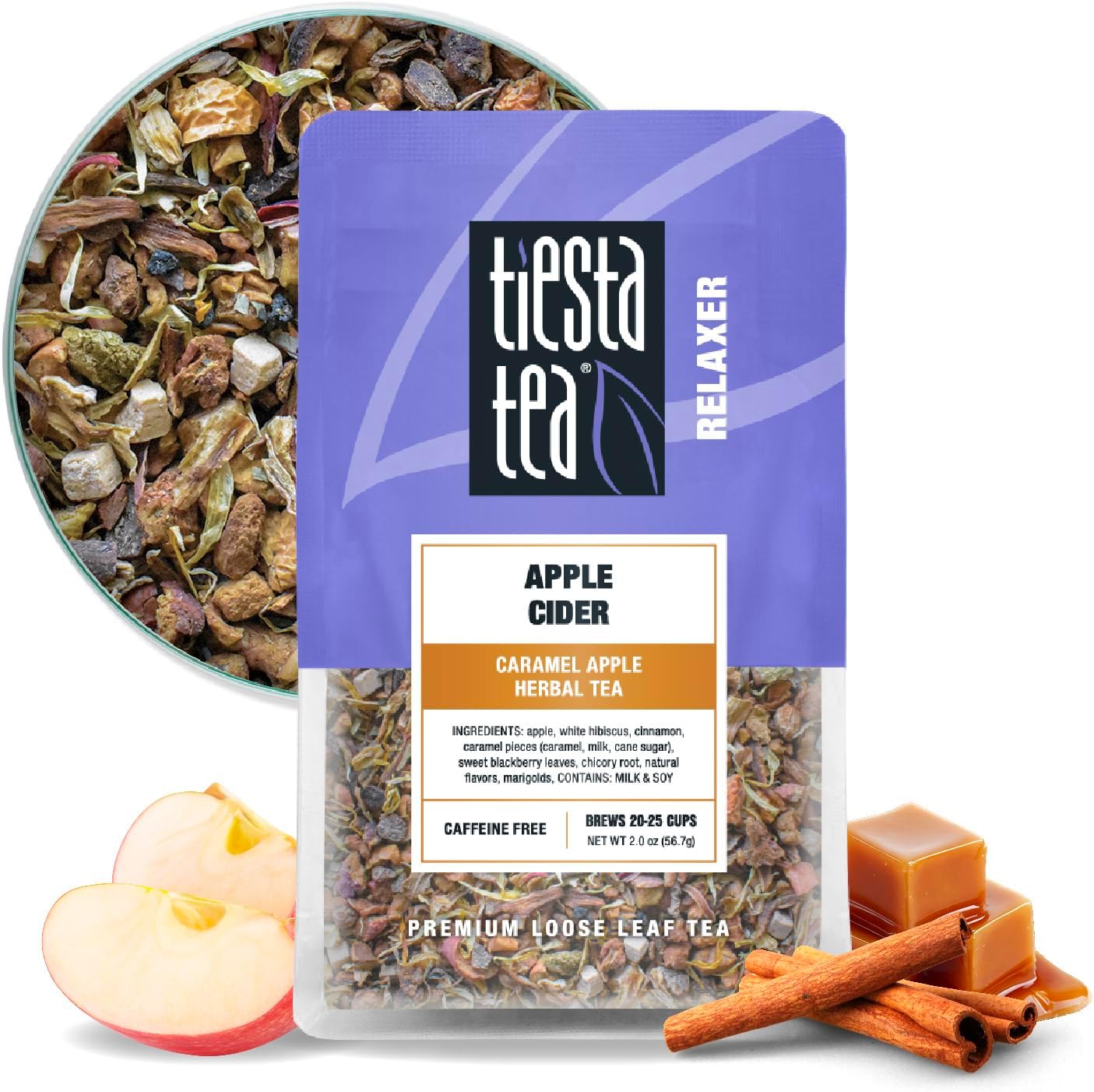Tiesta Tea - Apple Cider, Loose Leaf, Caramel Apple Herbal Tea, Non-Caffeinated, Makes Hot or Iced Up to 20-25 Cups, 2oz Resealable Pouch