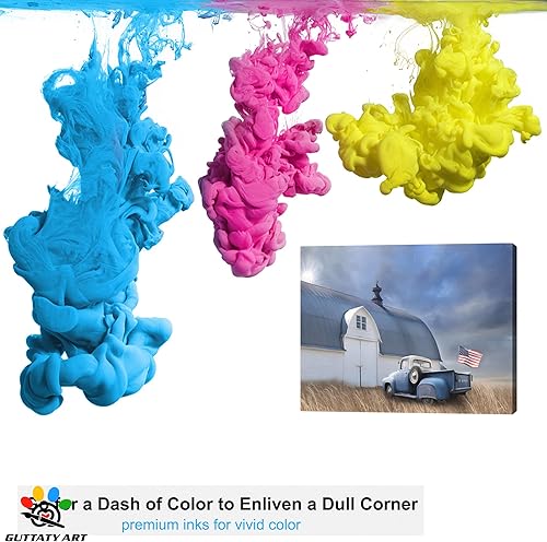 Miniatura 4 de Lienzo decorativo para pared de camión viejo de granja, imágenes de granero antiguo, impresiones en lienzo de camión azul con bandera de Estados