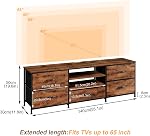 TV Stand with Drawers, 3 Tiers Console Table, Television Stand for TV up to 65 inch, Entertainment Center with Storage&Open Shelves, TV Entertainment Stand Cabinet for Living Room (Brown)