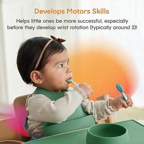 Miniatura 2 de NumNum - Juego de 2 cucharas de entrenamiento para bebés y niños a partir de 6 meses, primera etapa, para destete guiado por el bebé, silicona,