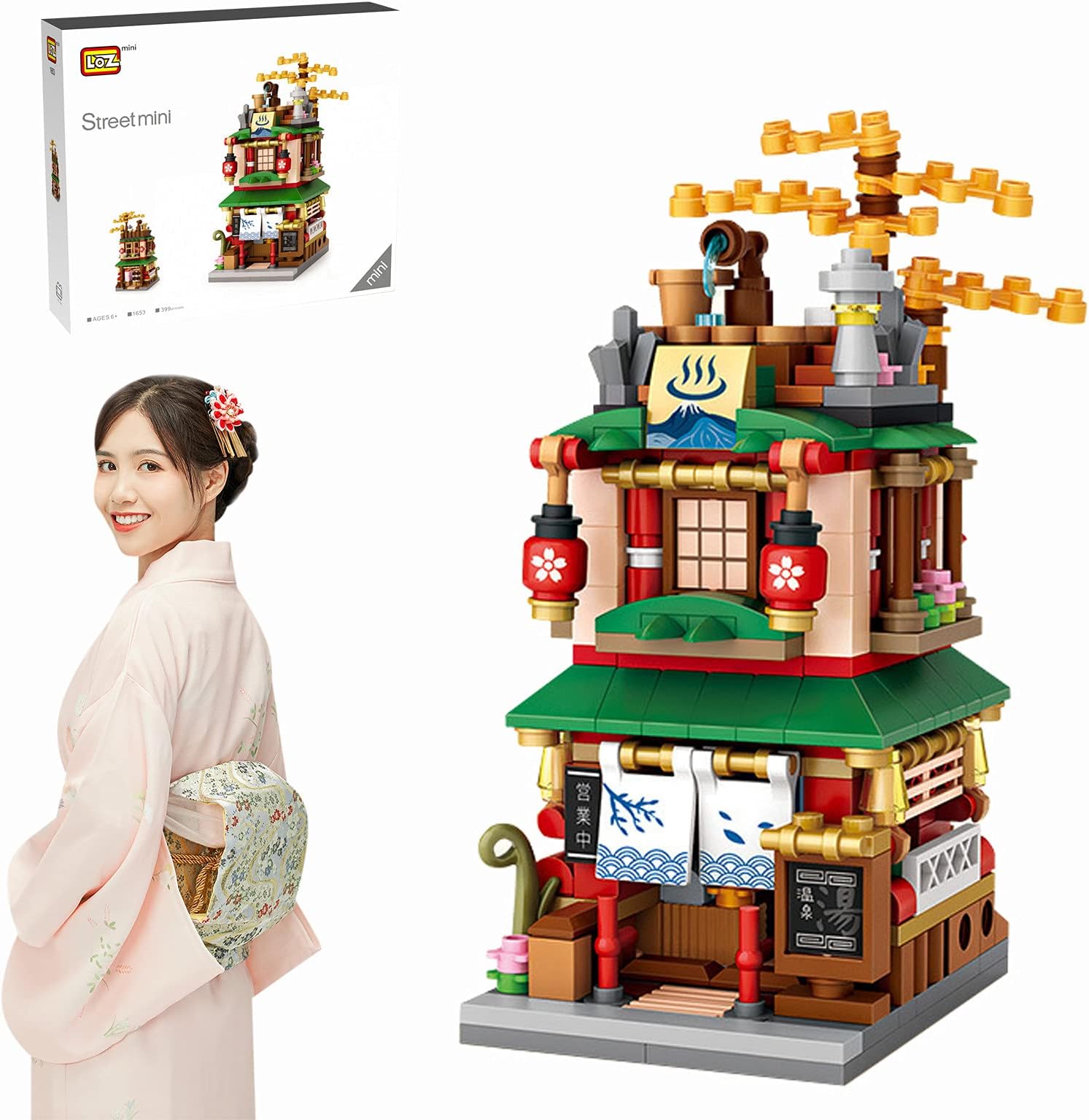 SeyaomJapanese Street View Shop Bricks, Mini DIY Building Blocks Model MOC Construction Toy NOT Compatible with Lego (Hot Spring Shop)