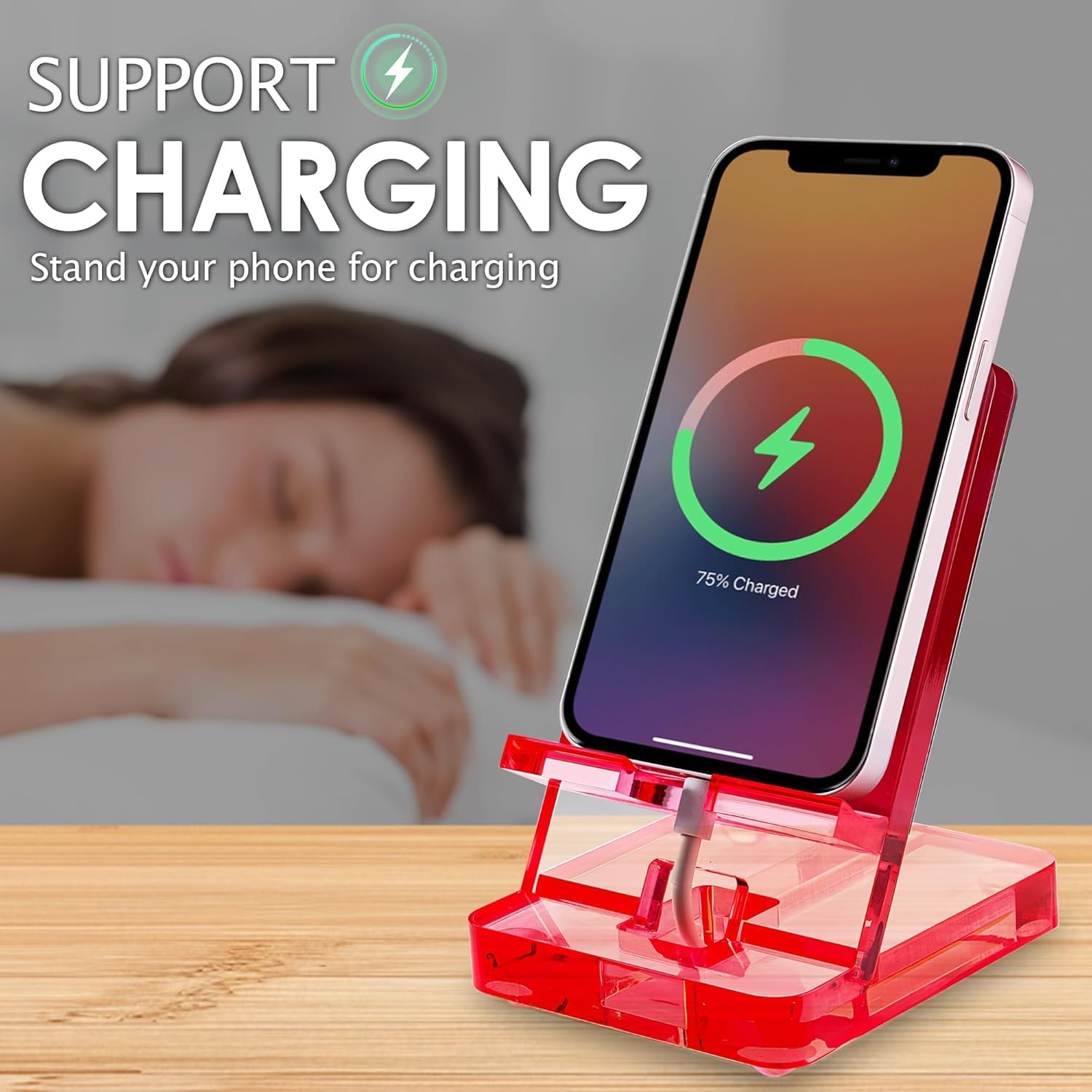 Cell Phone Stand Acrylic Cell Phone Holder Desk Phone Stand Mobile Phone Stand with mirro (Pink)