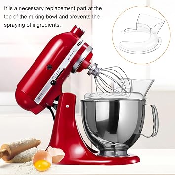Kitchen Aid Splash Guard, with Filling Chuck, Transparent Kitchen Accessories, Diameter 21.3 cm, Splash Guard Kitchen, Suitable for Mixer, Meat Grinder, Egg Beater