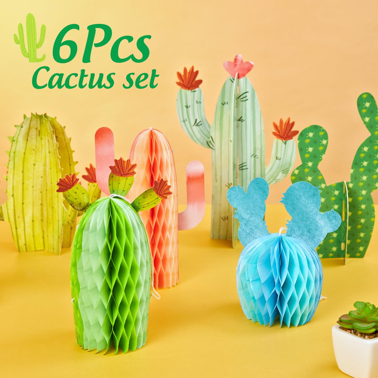 SUNBEAUTY 6 unidades de cactus decoración bolas de panal verde fiesta decoración para verano, boda, cumpleaños, mesa México