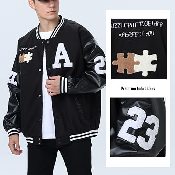 Moshtashio Varsity College Jacket Baseball Jackets Vintage Outwear with Pockets Unisex Coat Patchwork Top