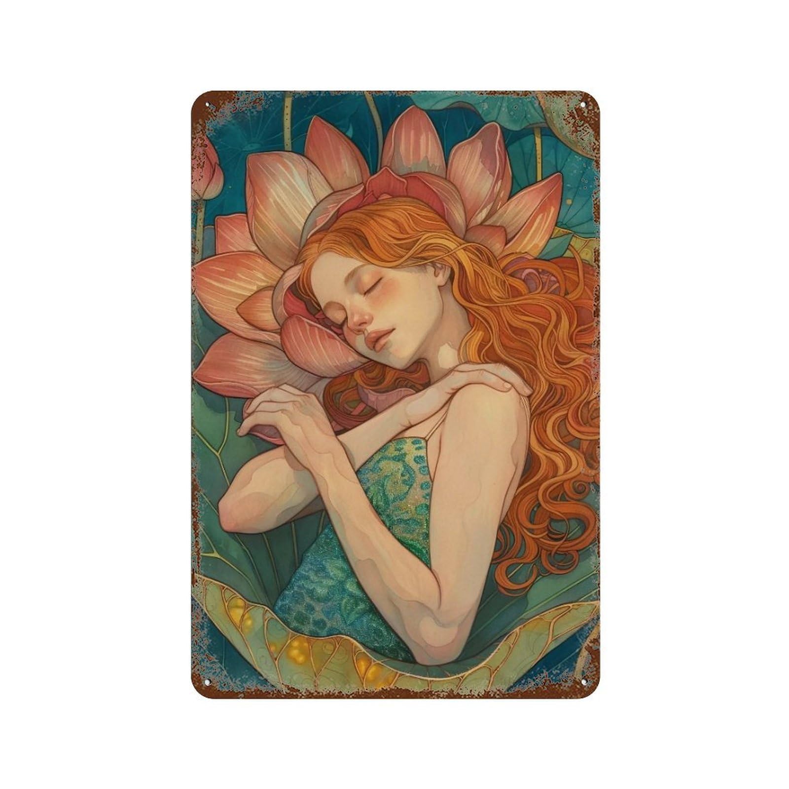 HDURYEYRYY Slumber in Lotus 02 Wall Retro Iron Vintage Art Metal Tin Sign Poster Modern Home Cofffee Club Art Bar Shop Decor 30x20cm