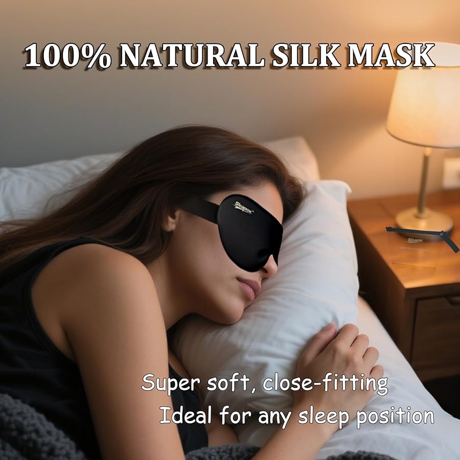 Silk Sleep Mask,100% Natural Eye Masks for Sleep/Women/Men Satin and Lightweight Complete Blackout Sleeping Mask Ergonomic Design for Side Sleeper,Travel,Airplane with Pouch Large(L) - image 2