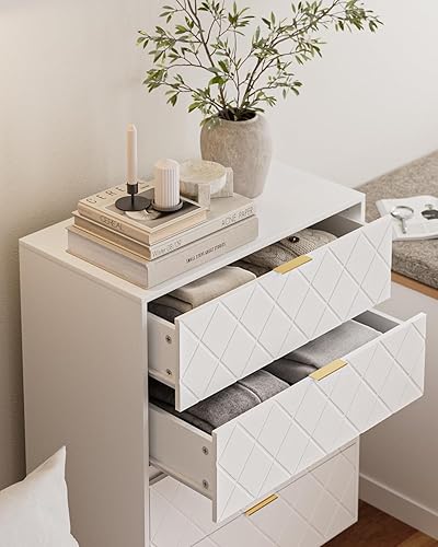 Miniatura 5 de Masupu Cómoda de 4 cajones, cajón, armario de almacenamiento alto con manos y patas de metal dorado, cómoda pequeña para dormitorio, sala de estar,