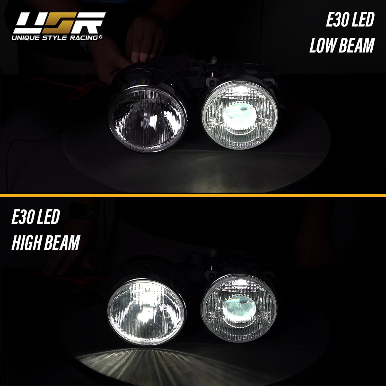 USR DEPO 84-91 E30 3 Series WITH LED UPGRADES - Euro Smiley Projector Glass Lens Headlight Assembly (Left + Right) Compatible with 1984-1991 BMW E30 3-Series including M3 (w/LEDs + Wiring, PlugnPlay)