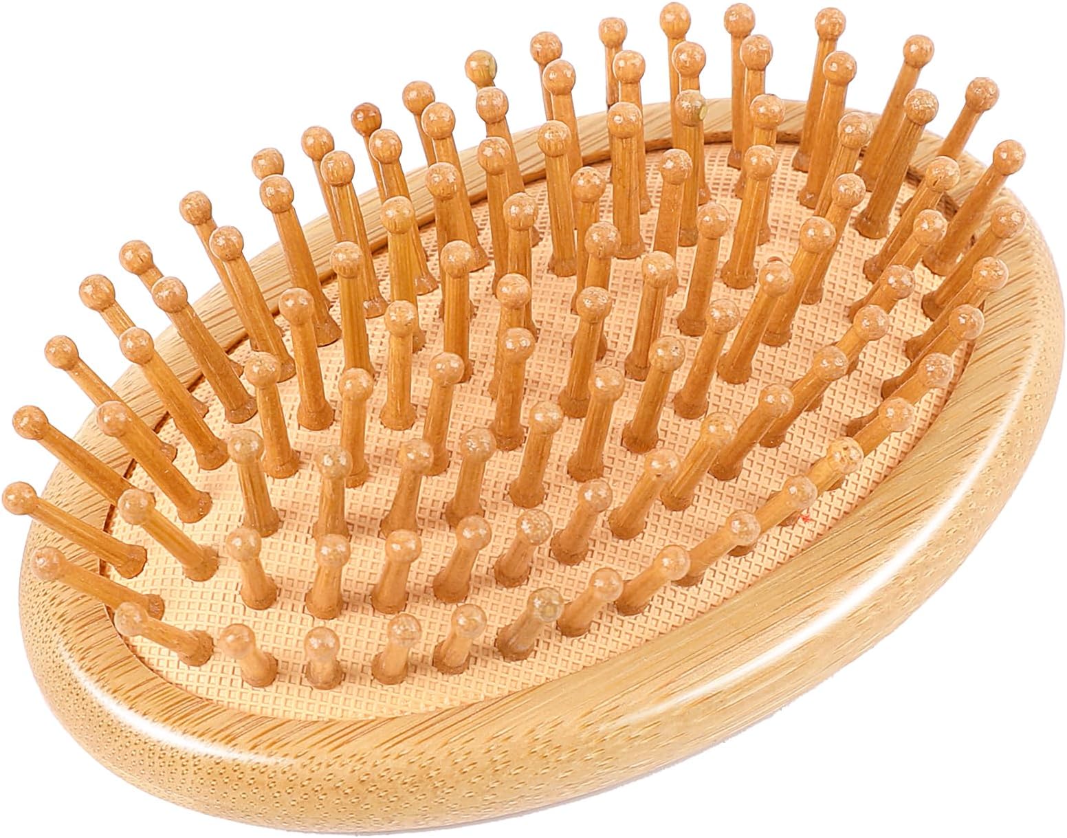 Natural Bamboo Hair Brush, Portable Travel Wooden Scalp Massager with Anti-Static Round Wood Pins Detangling Hairbrush for Women and Men's Hair Growth, No Handle Design