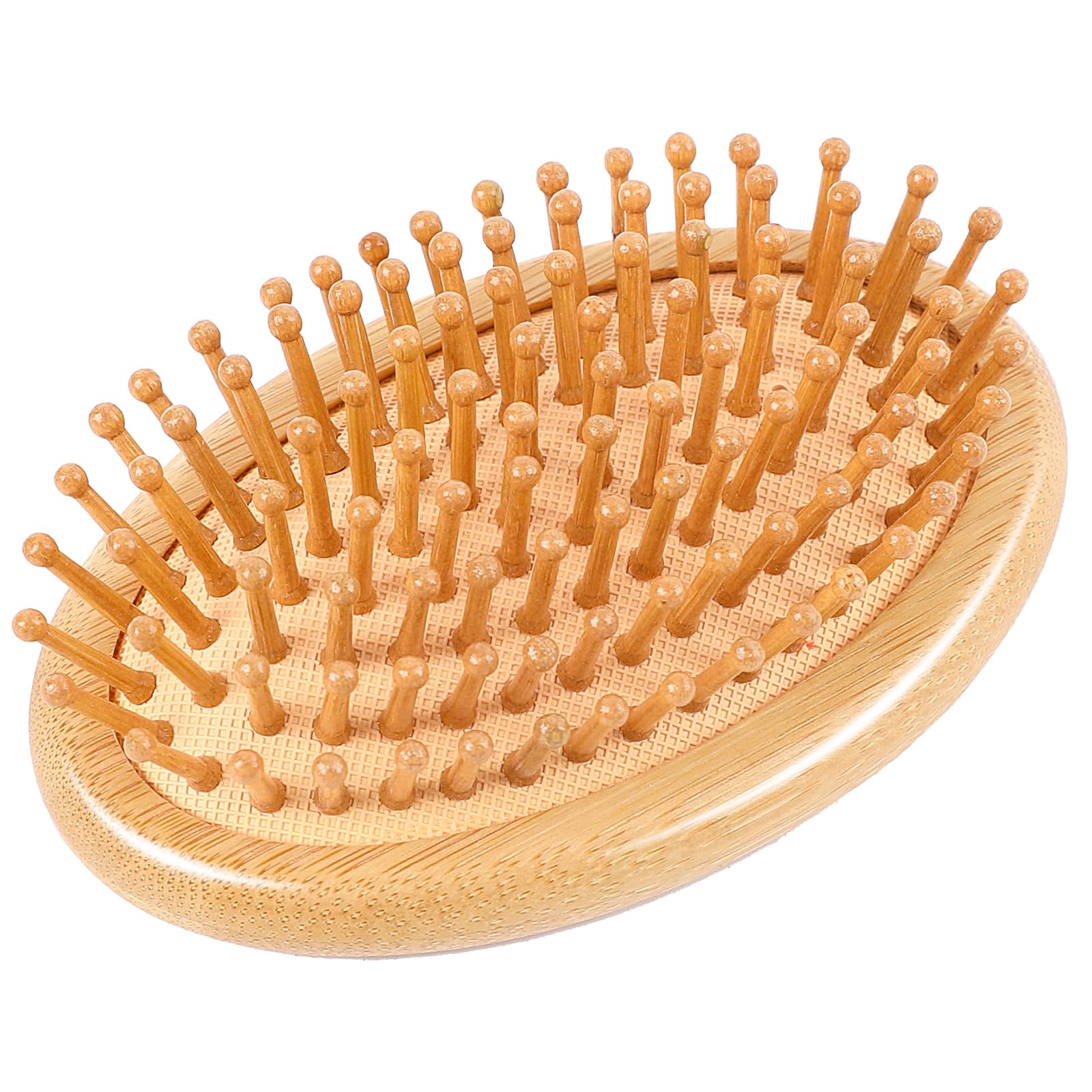 Natural Bamboo Hair Brush, Portable Travel Wooden Scalp Massager with Anti-Static Round Wood Pins Detangling Hairbrush for Women and Men's Hair Growth, No Handle Design