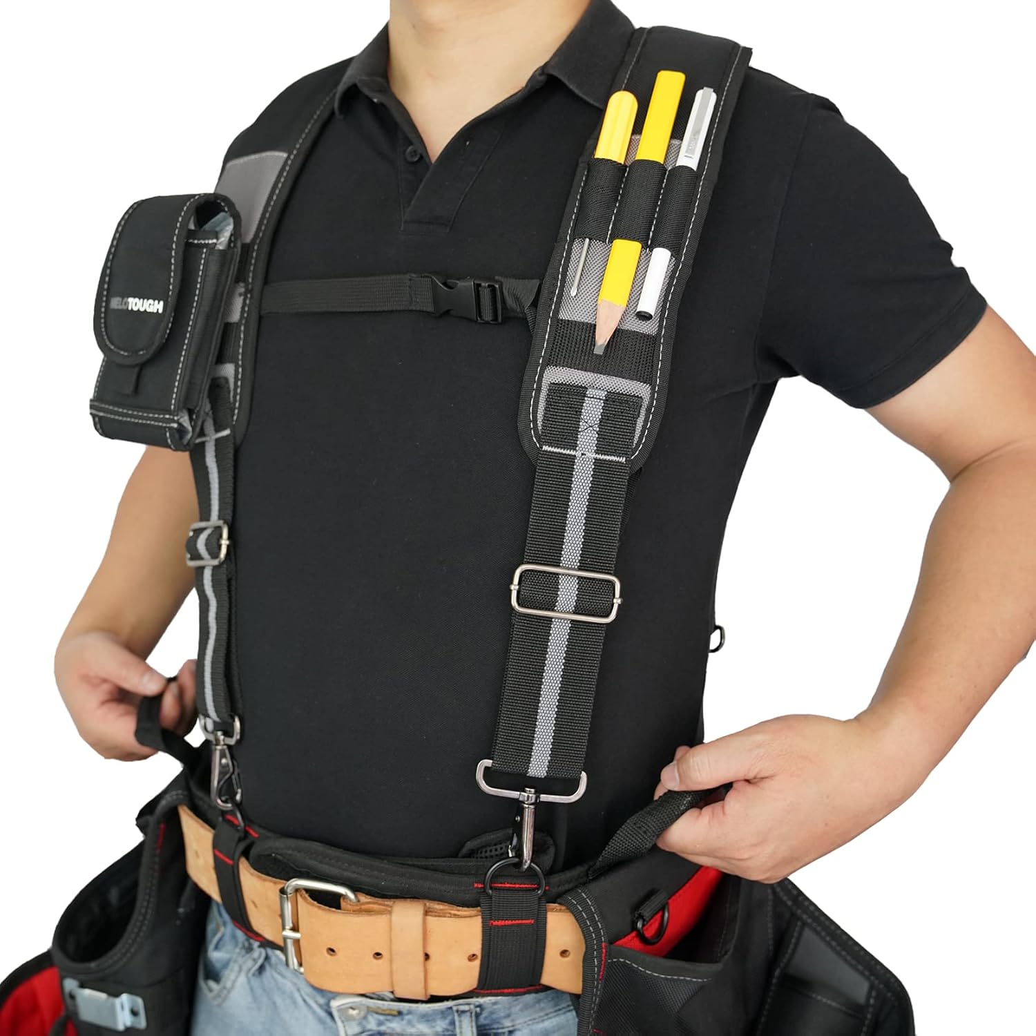 MELOTOUGH Tool Belt Suspenders Construction Work Suspenders for Men Detachable Phone Holder Comfortable Foam Shoulder Padder (Grey),Christmas Gifts for Men - Image 4
