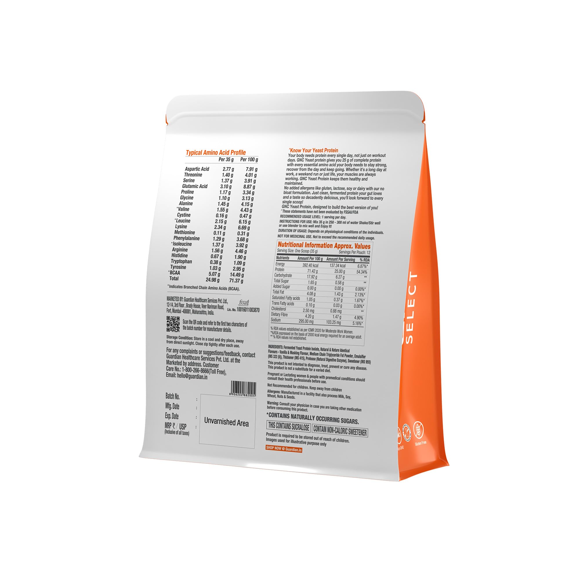 GNC Select Yeast Protein | 25g Protein, 5g BCAAs | Fermentation-Grown | Added Protease | Non-Dairy, 100% Veg, No Added Sugar | Digestive Support | Vanilla, 1lbs — Amazon image 8